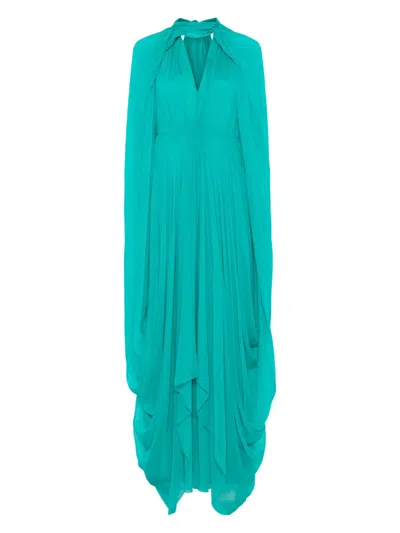 Alberta Ferretti Cape-detail Maxi Dress In Green