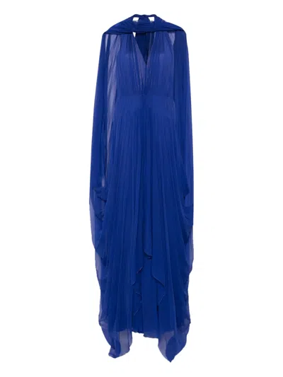 Alberta Ferretti Cape-insert Maxi Dress In Blue