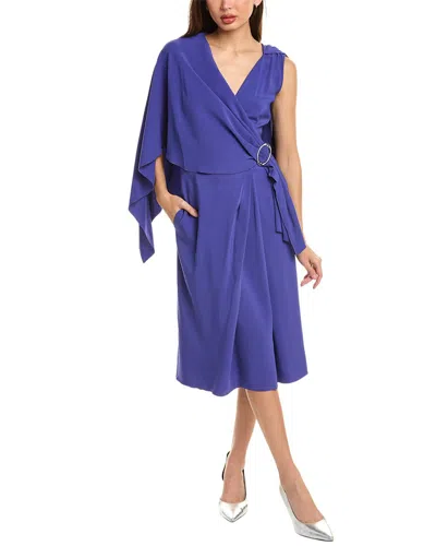 Alberta Ferretti Cape Midi Dress In Blue
