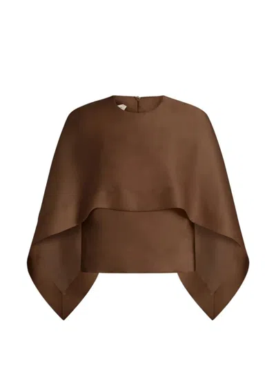 Alberta Ferretti Shirt Top Cape Overlay Draped Sleeves In Brown