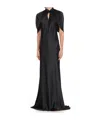 Alberta Ferretti Twisted Cape-sleeve Open-back Satin Gown