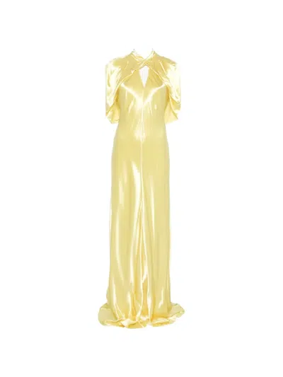 Alberta Ferretti Cape-sleeve Twisted Gown In Yellow