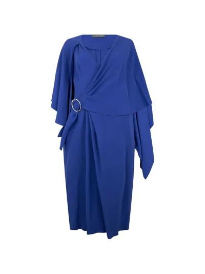 Alberta Ferretti Cape-detail Draped Midi Dress In Blue