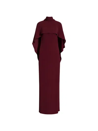 Alberta Ferretti Long Dress With Cape Detail And Back Bow In Burgundy