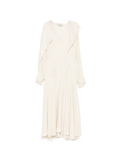 Alberta Ferretti Cape-effect V-neck Dress In Neutral