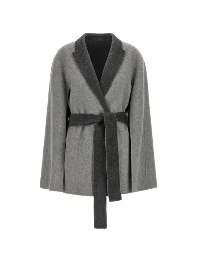 Alberta Ferretti Cardigan Coat Cape Sleeves Belted Waist In Gray