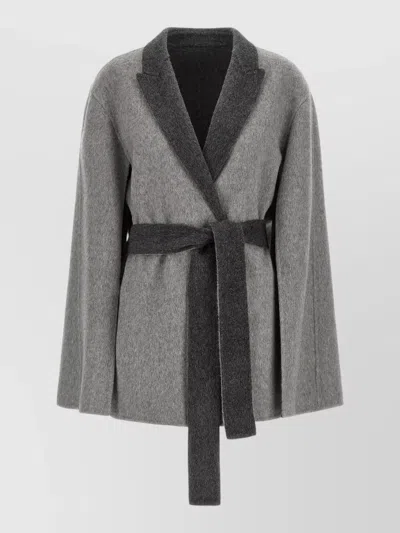 Alberta Ferretti Cardigan Coat Cape Sleeves Belted Waist In Gray