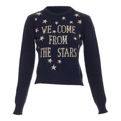 Pre-owned Alberta Ferretti Cashmere Blend Lurex Crew Neck Sweater In Blue