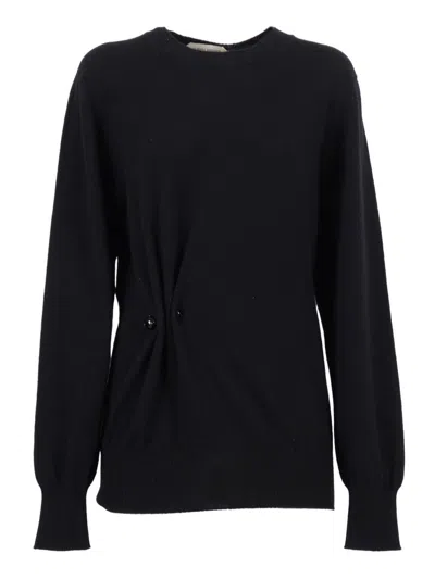 ALBERTA FERRETTI CASHMERE KNIT SWEATER WITH TWIST DETAIL AND DECORATIVE BUTTONS