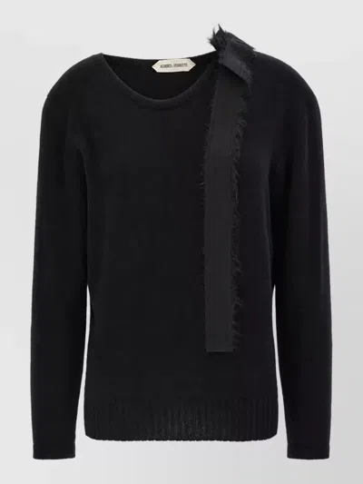 Alberta Ferretti Cashmere Ribbed Crew-neck Long-sleeve Bow Sweater In Black