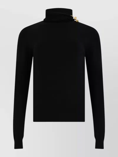 Alberta Ferretti Cashmere Silk Virgin Wool High-neck Long-sleeve Sweater In Black