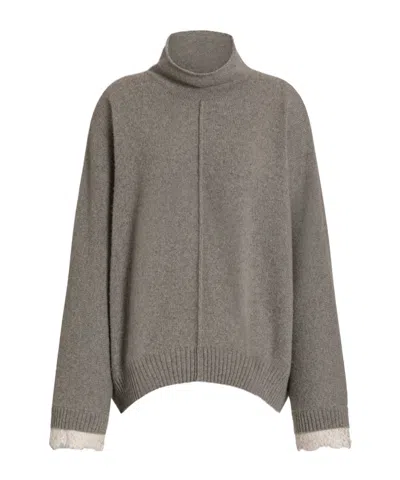 Alberta Ferretti Cashmere Sweater With Contrasting Lace Cuffs In Gray