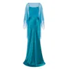 Alberta Ferretti Blue Long Dress With Layered Design And Upper Cape In Silk Blend Woman
