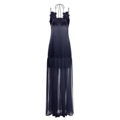 Alberta Ferretti Lace-trimmed Gown In 蓝色