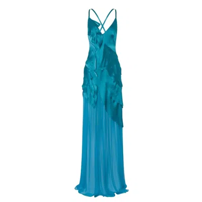Alberta Ferretti Alberta Ferreti Turquoise Crepe Long Dress In Blue