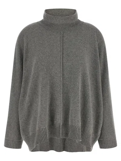 Alberta Ferretti Lace-trimmed Central-stitching Sweater In Gray