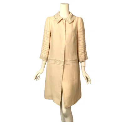 Pre-owned Alberta Ferretti Chain Embellished Hemp Coat In Sand