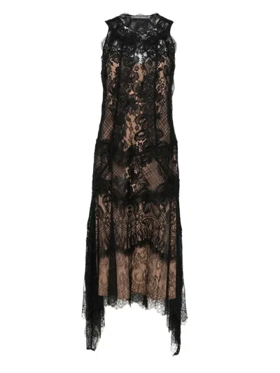 Alberta Ferretti Chantilly-lace Midi Dress In Black