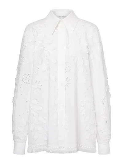 Alberta Ferretti Cut-out And Embroidery Detailed Shirt In Cotton Blend In White