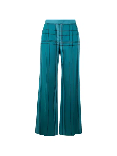 Alberta Ferretti Checked Virgin-wool Flared Trousers In Blue
