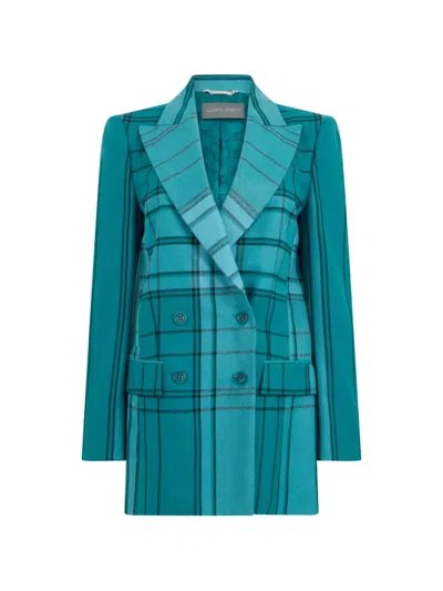 Alberta Ferretti Checkered Double-breasted Blazer In Blue