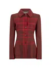 Alberta Ferretti Check-pattern Button-up Jacket In Red