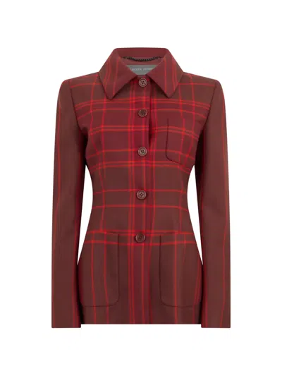 Alberta Ferretti Check-pattern Button-up Jacket In Red