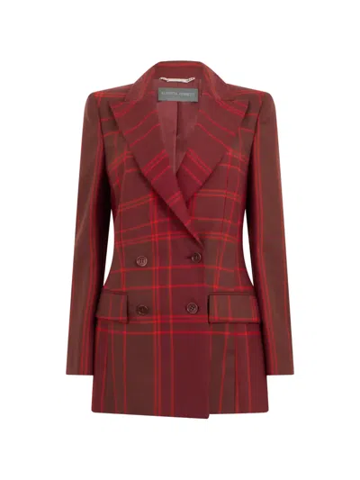Alberta Ferretti Check-pattern Double-breasted Blazer In Red