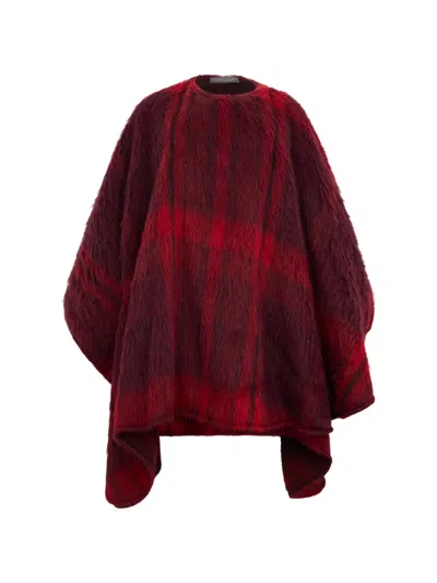 Alberta Ferretti Check-pattern Mohair-blend Poncho In Red