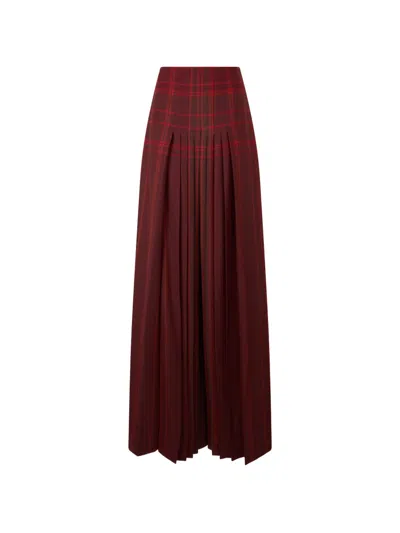 Alberta Ferretti Check-pattern Pleated Maxi Skirt In Burgundy