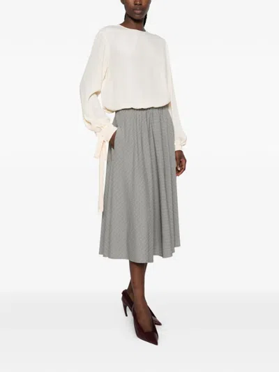 Alberta Ferretti Check-print Pleated Skirt In Gray