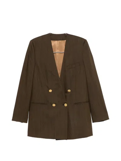 Alberta Ferretti Chest-pocket Double-breasted Blazer In Brown