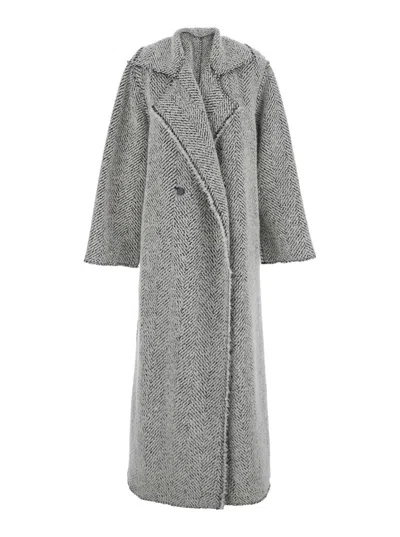 ALBERTA FERRETTI GREY DOUBLE-BREASTED COAT WITH WIDE LAPELS IN WOOL WOMAN