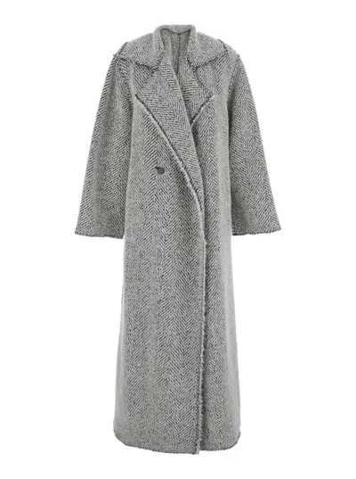 ALBERTA FERRETTI GREY DOUBLE-BREASTED COAT WITH WIDE LAPELS IN WOOL WOMAN