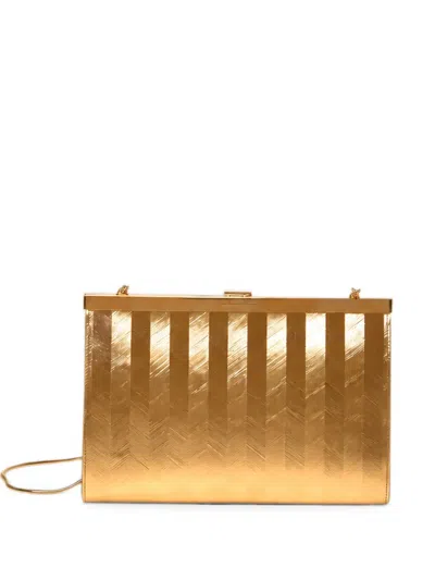 Alberta Ferretti Chevron-engraved Frame Clutch Bag In Gold