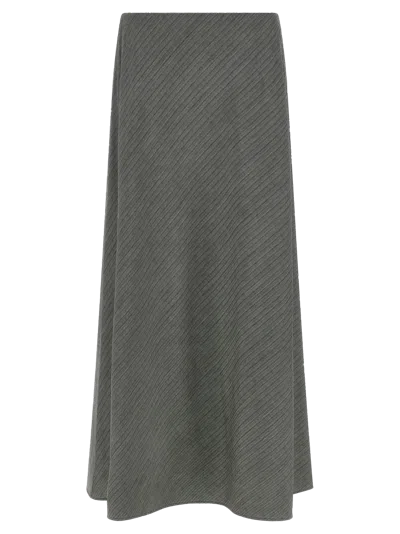 Alberta Ferretti Chevron-textured Virgin Wool Blend Skirt In Gray