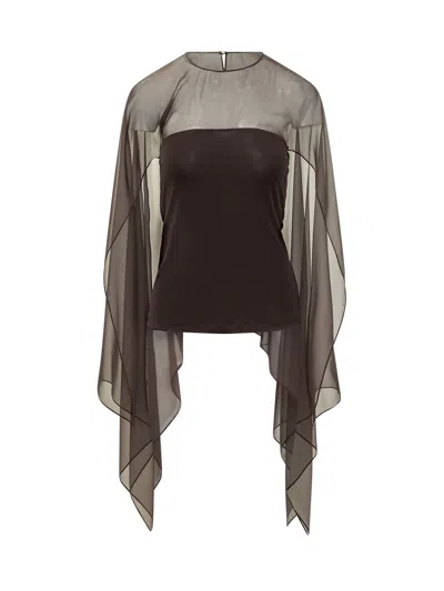 Alberta Ferretti Chic Mini Top With Unique Inserts In Brown