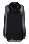 Alberta Ferretti Draped Neckline Hooded Chiffon Blouse Long Sleeves