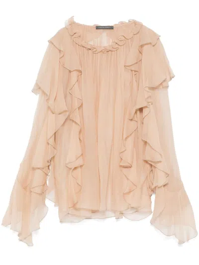 Alberta Ferretti Chiffon Blouse In Neutrals