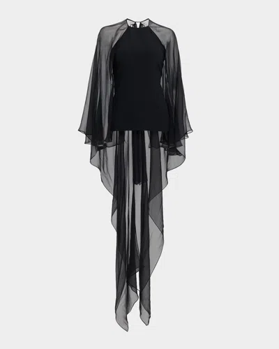 Alberta Ferretti Chiffon Cape Stretch Cady Blouse In Black