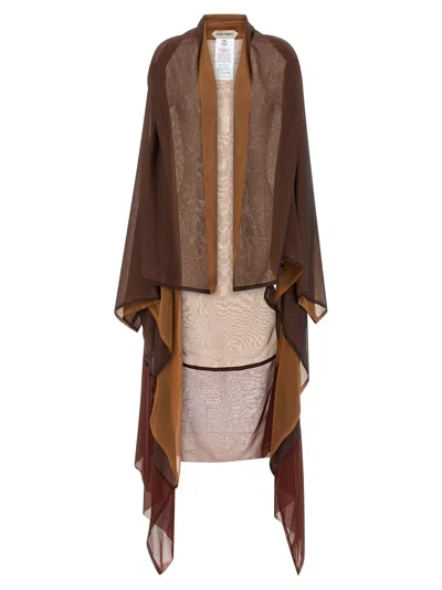 Alberta Ferretti Longline Chiffon Cardigan Sheer Design In Brown