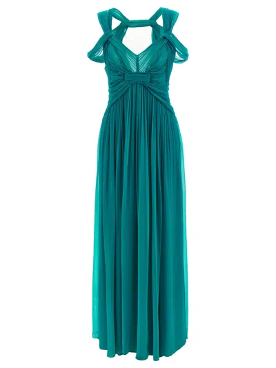 Alberta Ferretti Pleated Sleeveless Draped Cut-out Dress In Green