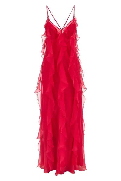 Alberta Ferretti Alberta Ferreti Chiffon Ruffled Long Dress In Purple