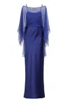 Alberta Ferretti Detachable-cape Maxi Dress In Blue