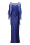 Alberta Ferretti Detachable-cape Maxi Dress In Blue