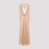Alberta Ferretti Sheer Long Dress With V-neckline And Sleeves In Brown