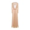 Alberta Ferretti Sheer Long Dress With V-neckline And Sleeves In Neutral