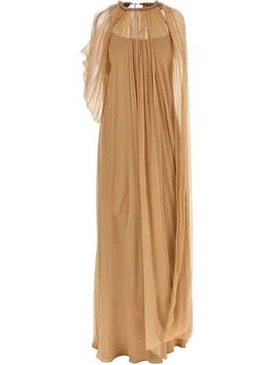 Alberta Ferretti Flowing Chiffon Gown Halter Neckline In Brown