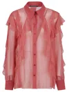 Alberta Ferretti Sheer Chiffon Shirt With Ruffle And Collar