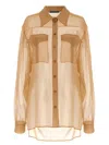 Alberta Ferretti Pointed Collar Sheer Fabric Shirt In Beige